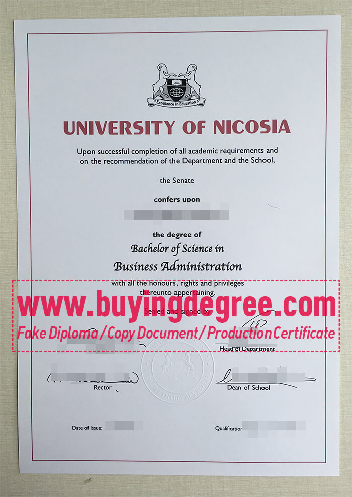 University of Nicosia diploma certificate