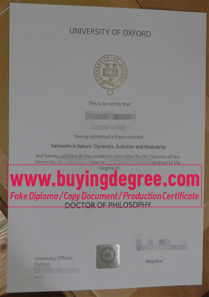 University of Oxford degree certificate