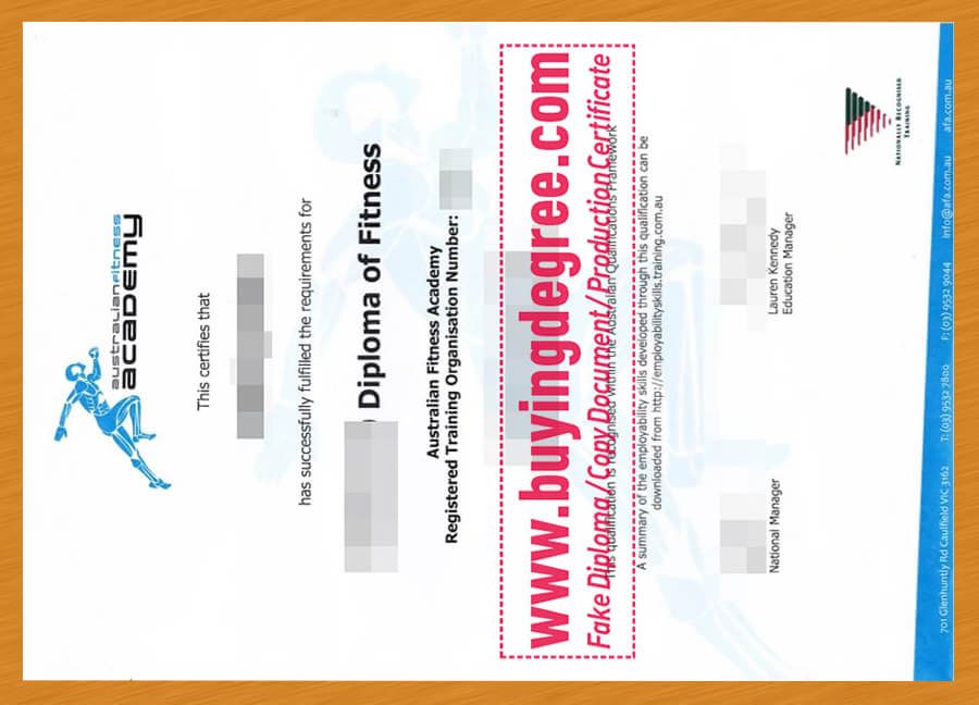 Australian Fitness Academy certificate