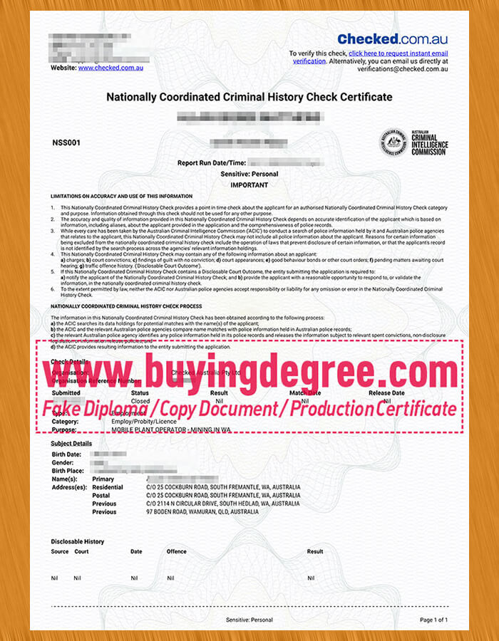 National Police Check certificate Where to get a fake National Police Check certificate