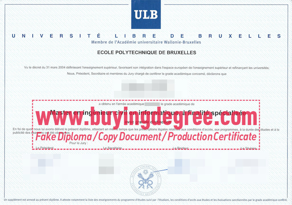 Buy a Université libre de Bruxelles degree, fake ULB diploma