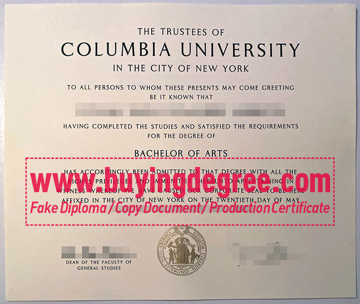 Columbia University Degree certificate