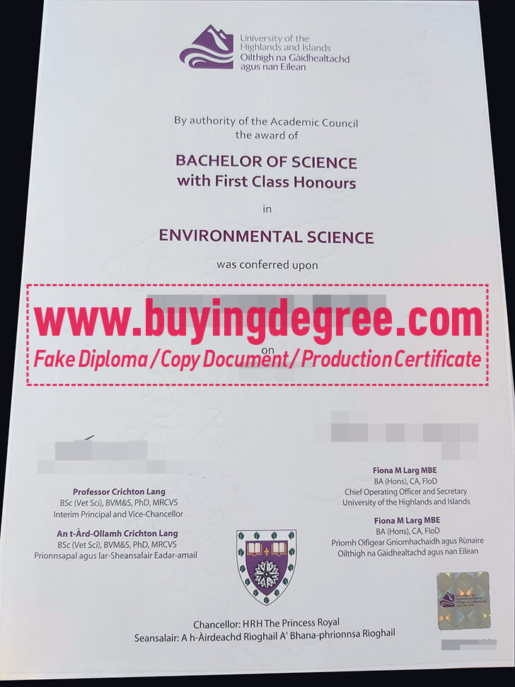 Buy a fake University of the Highlands and Islands degree certificate
