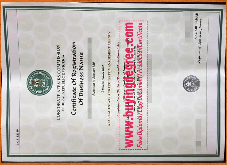 Order a Corporate Affairs Commission fake Certificate, get a certificate Of Registration Of Business Name in NIGERIA