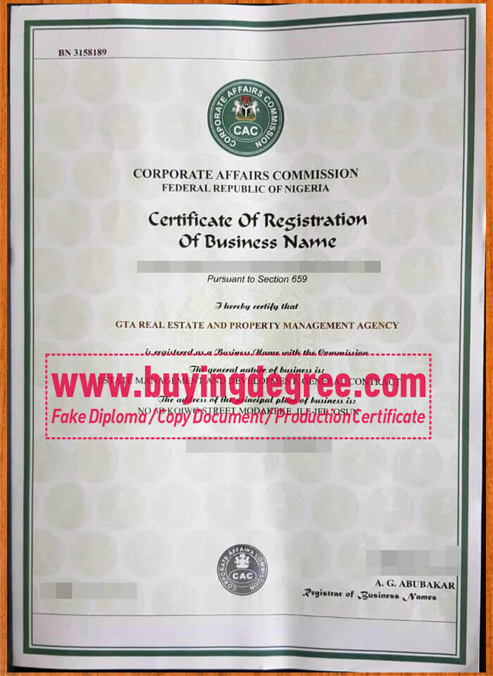 Order a Corporate Affairs Commission fake Certificate Order a Corporate Affairs Commission fake Certificate, get a certificate Of Registration Of Business Name in NIGERIA