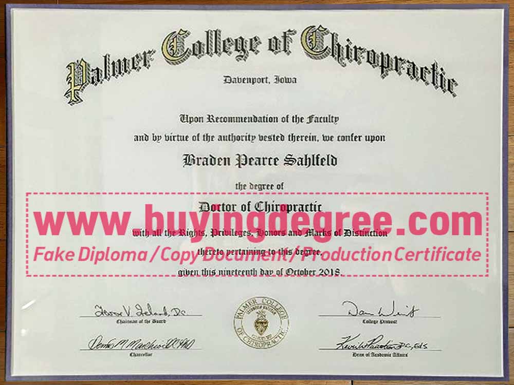 Order a fake Palmer College of Chiropractic certificate
