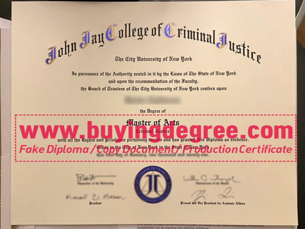 fake John Jay College of Criminal Justice diploma