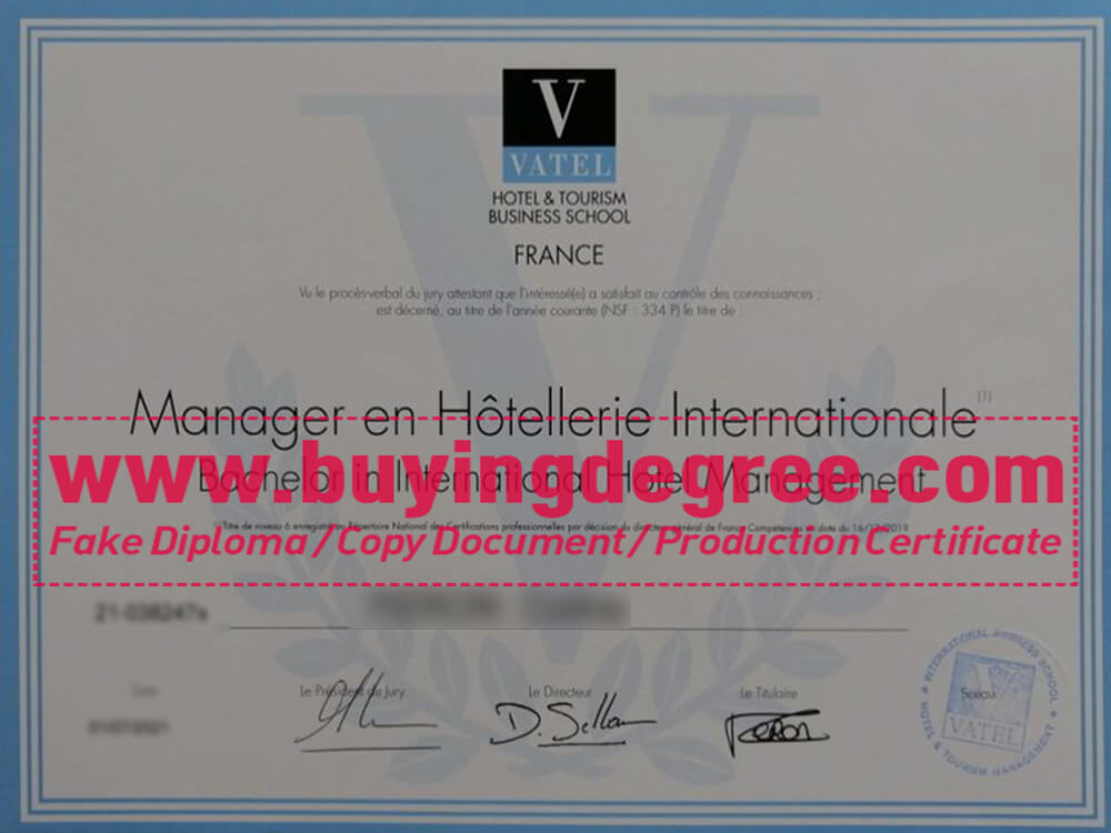 how to buy a Vatel, Hotel & Tourism Business School fake degree