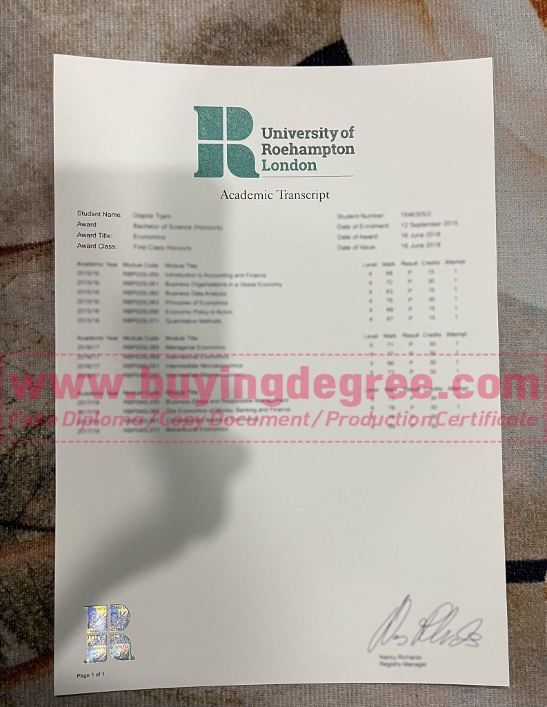 University of Roehampton transcript