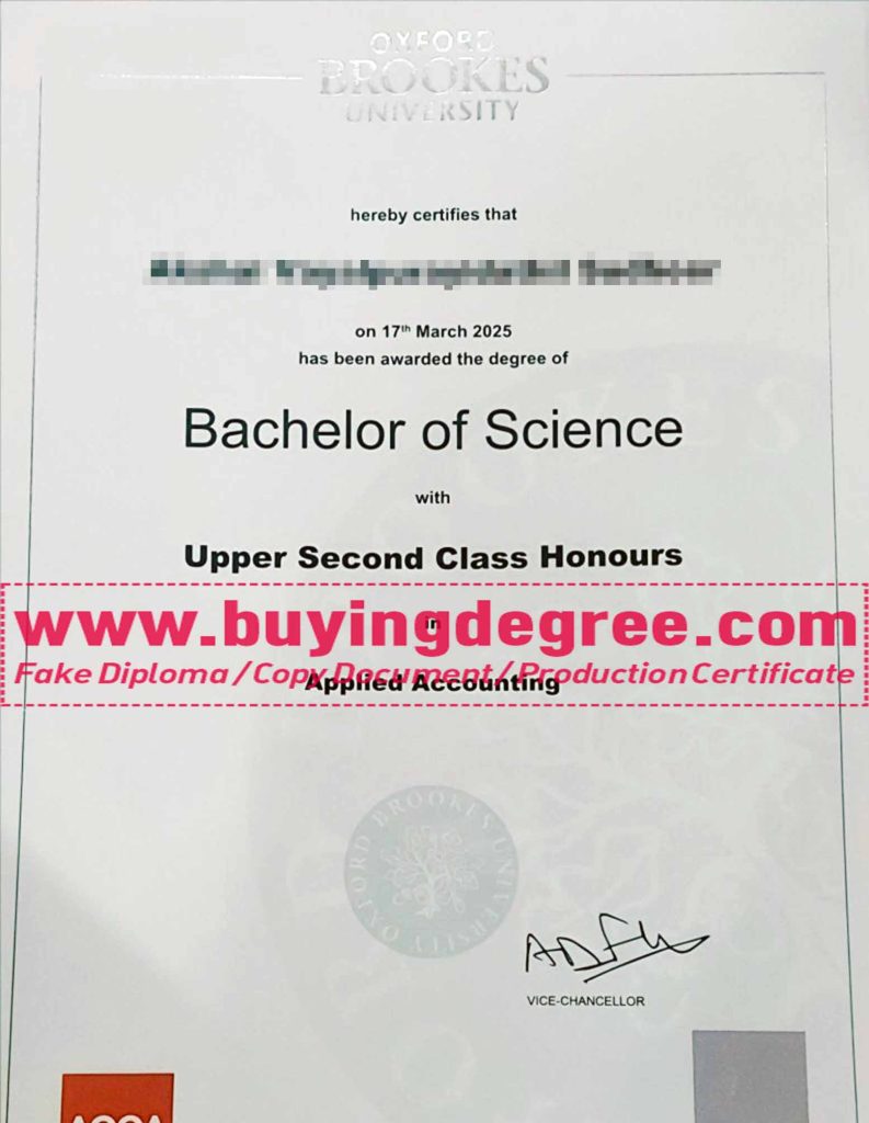 Recent sample of Oxford Brookes University fake diploma