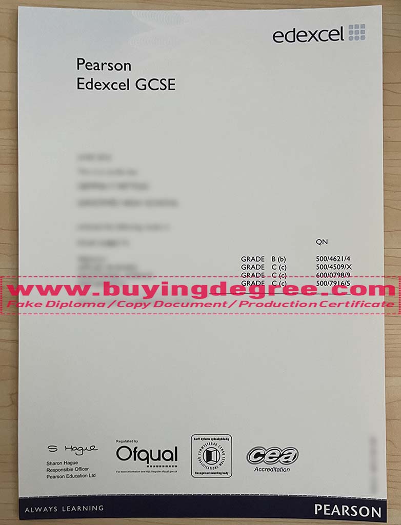 Edexcel GCSE certificate