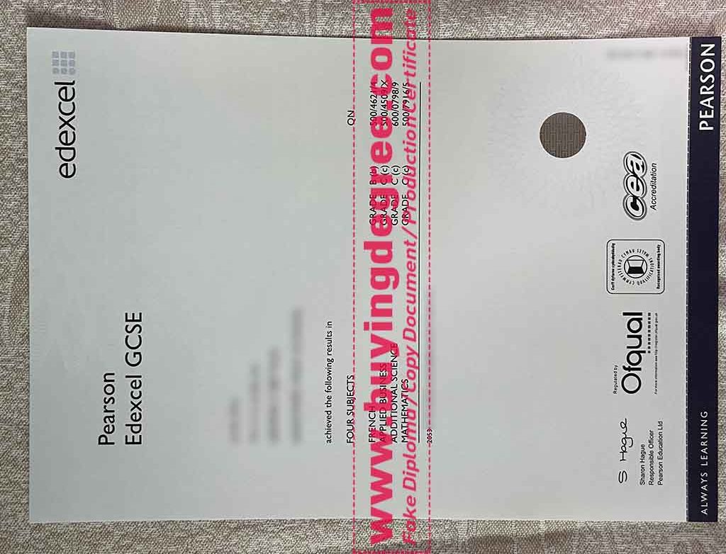 Pearson Edexcel GCSE certificate