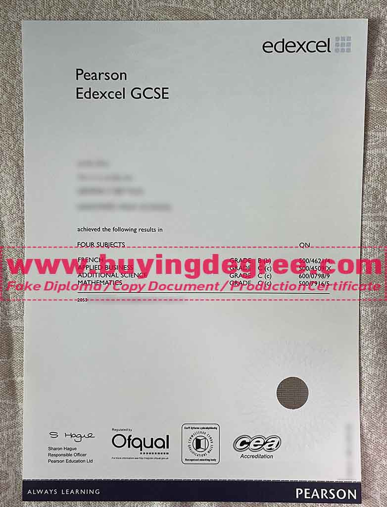 Pearson Edexcel GCSE certificate