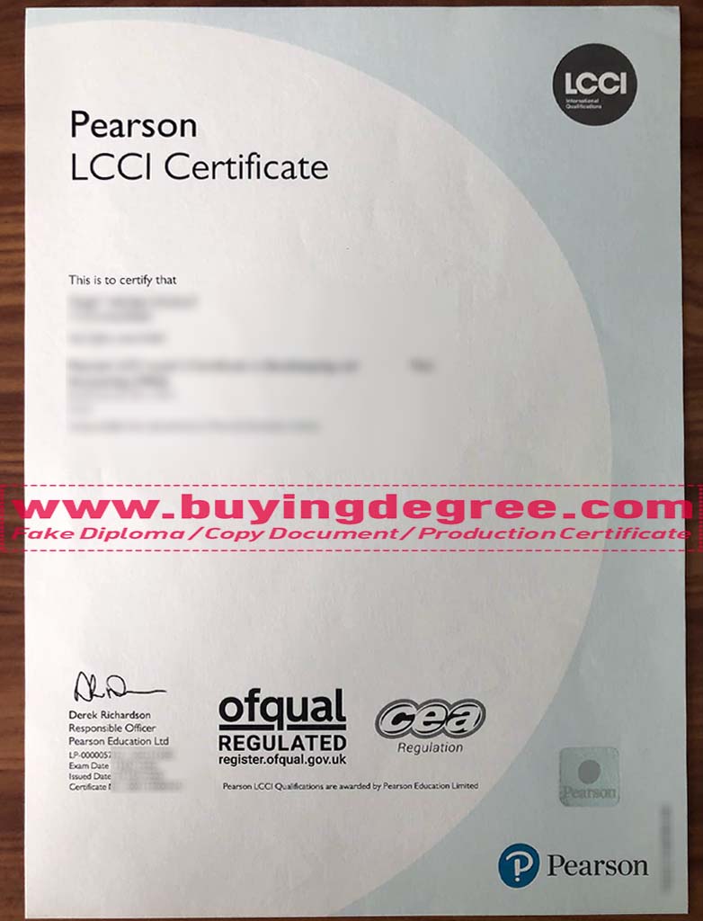 Pearson LCCI certificate