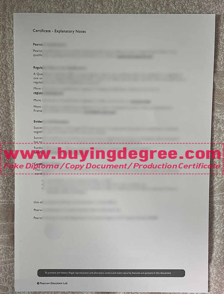 The back of the Pearson Edexcel GCSE certificate.